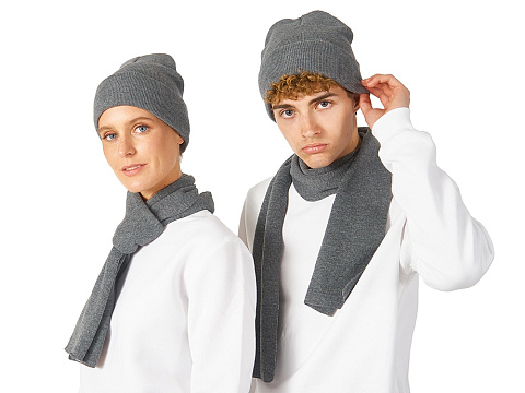 Подарочный набор с варежками, шарфом и термосом, серый - рис 6.