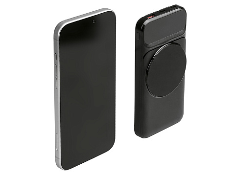 Магнитный беспроводной внешний аккумулятор со встроенными кабелями Мэни,быстаря зарядка, 10000 мАч, черный - рис 2.