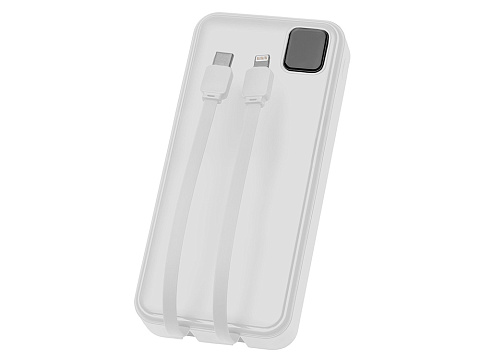 Внешний аккумулятор со встроенными кабелями Фрэйм Про, быстрая зарядка, 20000мач, белый - рис 5.