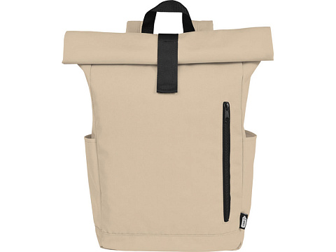 Рюкзак Байрон 15,6 объемом 18 л со скручиваемым верхом, изготовленный из переработанного ПЭТ по стандарту GRS, бежевый - рис 2.