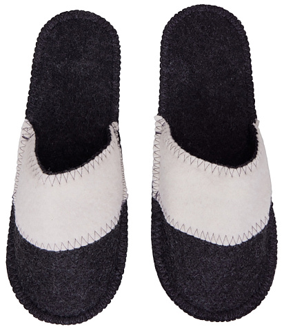 Тапочки белые/серые с отворотом без вышивки - рис 2.