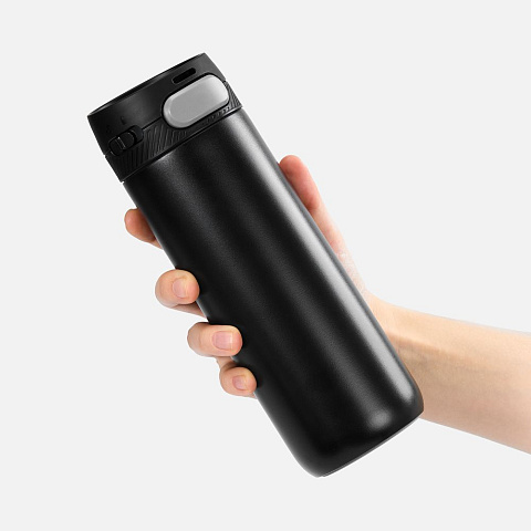 Термостакан X1 с цветной кнопкой, черный с серым - рис 5.