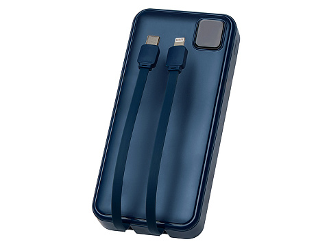 Внешний аккумулятор со встроенными кабелями Фрэйм Про, быстрая зарядка, 20000мач, тёмно-синий - рис 5.