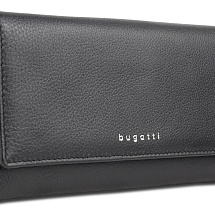 Кошелёк женский BUGATTI Lady Top, чёрный, натуральная воловья кожа, 20х2,5х10,5 см