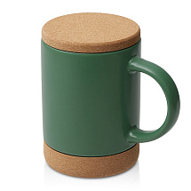 Кружка 450 мл с пробковым дном с крышкой Корк & Бон, глубокий зеленый