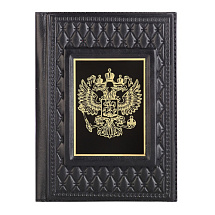 Обложка для паспорта «Государственный знак» с накладкой из стали, черный