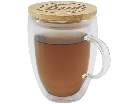Стеклянная кружка Leona объемом 350 мл с бамбуковой крышкой - прозрачный - рис 5.