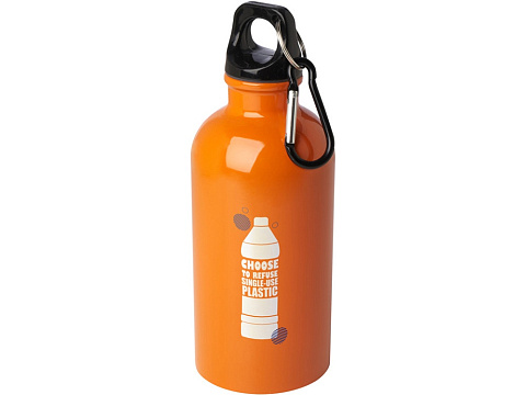 Одностенная бутылка для воды с карабином Oregon, изготовленная из нержавеющей стали, сертифицированной по стандарту RCS, объемом 400 мл - Оранжевый - рис 4.
