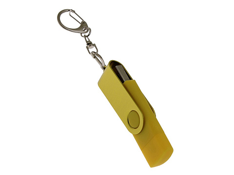 USB-флешка на 16 Гб 2 в 1 поворотный механизм, c дополнительным разъемом Type-C с одноцветным металлическим клипом, желтый - рис 2.