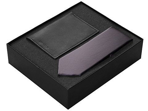 Подарочный набор Long River: обложка для паспорта, галстук, черная коробка - рис 2.