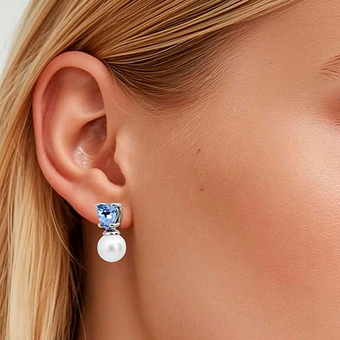 Серьги EMO SS LIGHT BLUE / WHITE PEARL - рис 3.