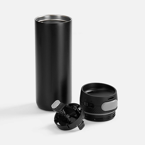 Термостакан X1 с цветной кнопкой, черный с серым - рис 3.