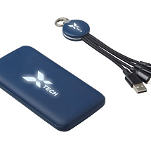 Набор из внешнего акуумулятора и универсального кабеля с подсветкой лого Reserve LED, 10000mAh, темно-синий