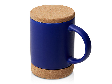 Кружка 450 мл с пробковым дном с крышкой Корк & Бон, глубокий синий