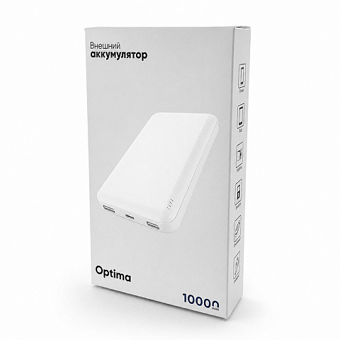 Внешний аккумулятор «Запас энергии» Optima, 10000 мАч, белый - рис 4.