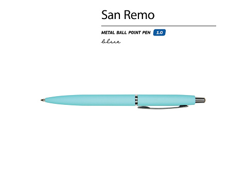Ручка металлическая шариковая San Remo, софт-тач, 1.0 мм, голубой - рис 2.