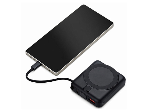 Магнитный беспроводной внешний аккумулятор c подсветкой лого Энчант, 10000 мАч, черный - рис 7.