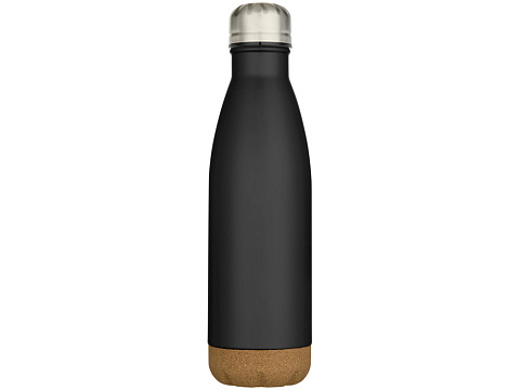 Бутылка для воды Cove из нержавеющей стали с двойными стенками и вакуумной изоляцией, объемом 500 мл, с пробковыми деталями - сплошной черный - рис 2.