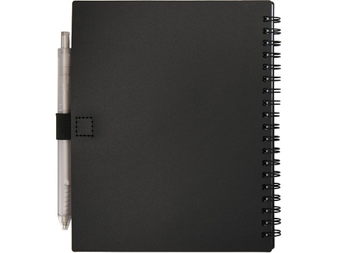 Набор Niove из блокнота из переработанного пластика в мягкой обложке и шариковой ручки (синие чернила) - Черный - рис 3.