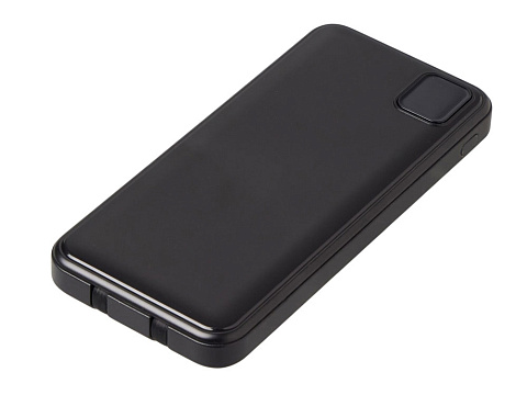 Внешний аккумулятор со встроенными кабелями Фрэйм Квик, быстрая зарядка, 10000мач, черный