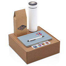 Подарочный набор с термосом, блокнотом, ручкой и чаем, голубой