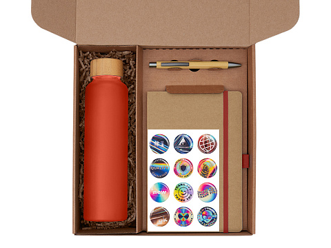 Подарочный набор с бутылкой для воды. блокнотом, ручкой и подставкой для телефона, красный - рис 2.