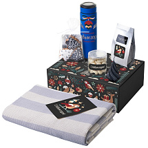 Подарочный набор c пледом, термосом, свечой и миндалем, синий