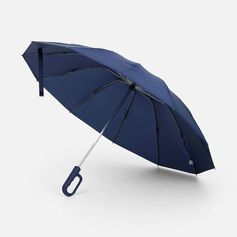 Зонт обратного сложения inLoop с ручкой-карабином, темно-синий - рис 2.