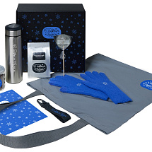 Подарочный набор с перчатками, термосом и чаем, синий