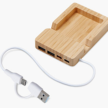 USB хаб Memo, 2*USB, 2*Type C, бамбук