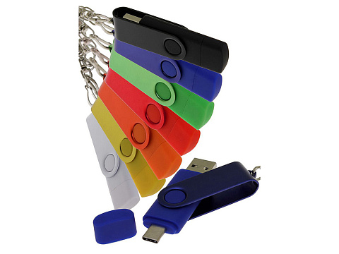 USB-флешка на 32 Гб 2 в 1 поворотный механизм, c дополнительным разъемом Type-C с одноцветным металлическим клипом, синий - рис 5.
