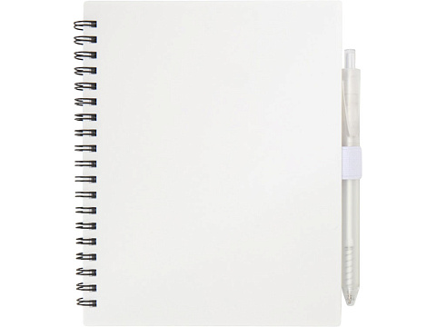 Набор Niove из блокнота из переработанного пластика в мягкой обложке и шариковой ручки (синие чернила) - Белый - рис 2.