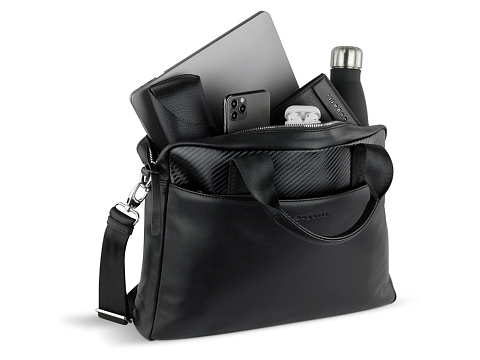 Портфель мужской BUGATTI КОМЕТА | COMET, чёрный, воловья кожа/полиэстер, 37х6х27 см - рис 6.