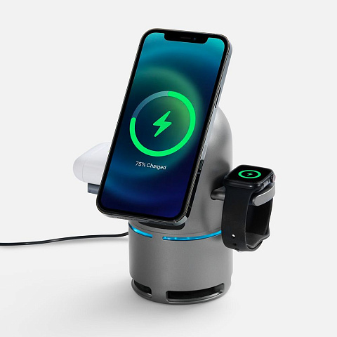 Bluetooth-колонка с беспроводной зарядкой Droid, серая - рис 3.