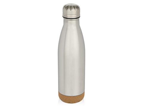 Бутылка для воды Cove из нержавеющей стали с двойными стенками и вакуумной изоляцией, объемом 500 мл, с пробковыми деталями - Matted silver