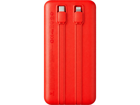 Внешний аккумулятор со встроенными кабелями Фрэйм Про, быстрая зарядка, 20000мач, красный - рис 4.