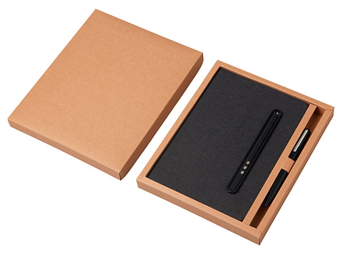 Набор блокнот А5 с магнитным держателем для ручки и подставкой для телефона и металлической шариковой ручкой NotaBene, черный - рис 12.