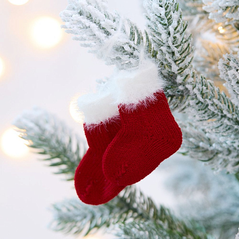 Подвеска на елку «Вьюшка», носочки, красная - рис 4.
