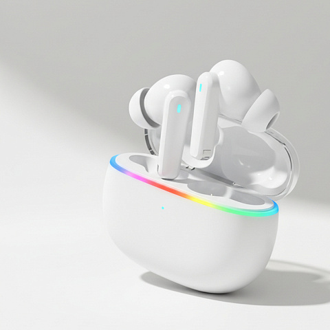 Беспроводные наушники «Музыка в цвете» Praise с RGB-подсветкой кейса, белые - рис 6.