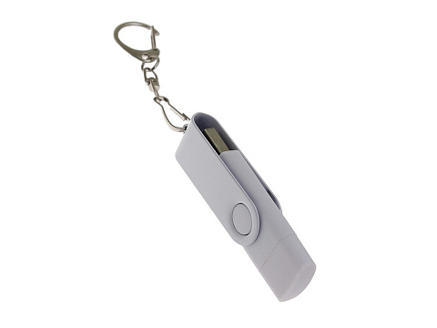 USB-флешка на 32 Гб 2 в 1 поворотный механизм, c дополнительным разъемом Type-C с одноцветным металлическим клипом, белый - рис 2.