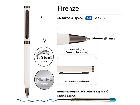 Ручка Firenze шариковая автоматическая софт-тач, белая - рис 3.