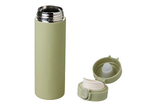Вакуумная термокружка Waterline c кнопкой Guard, 400 мл, тубус, оливковый - рис 2.