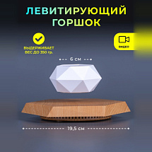 Левитирующий горшок "Грани" на шестиугольной платформе Белый/Светлое дерево