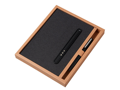 Набор блокнот А5 с магнитным держателем для ручки и подставкой для телефона и металлической шариковой ручкой NotaBene, черный - рис 11.