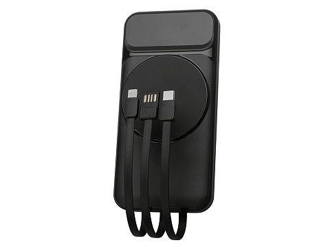 Магнитный беспроводной внешний аккумулятор со встроенными кабелями Мэни,быстаря зарядка, 10000 мАч, черный - рис 5.