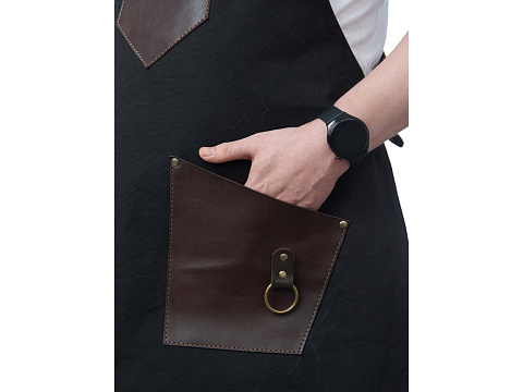 Фартук из канваса с ремнями из натуральной кожи, материал: канвас смесовый, плотность 450 гр/м, натуральная кожа КРС, цвет черный, коричневый темный - рис 3.