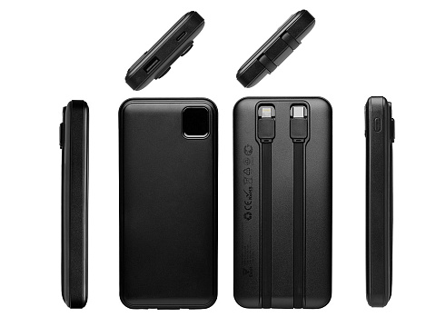 Внешний аккумулятор со встроенными кабелями Фрэйм, 10000мач, черный - рис 3.