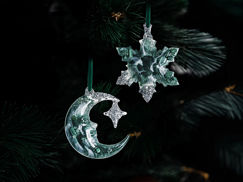 Елочные игрушки (Полумесяц+Снежинка) Авантюрин зеленый - рис 5.