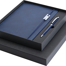 Набор Legato Elegance из блокнота формата А5 в твердой обложке и ручки-роллера, синий/синий