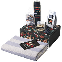 Подарочный набор c пледом, термосом, свечой и миндалем, черный